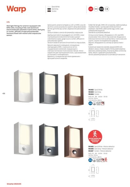 Redo 90487 - LED Vonkajšie nástenné svietidlo so senz. WARP LED/8W/230V IP44 hnedá