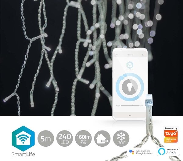 Nedis WIFILXC03W250 - LED Vianočný záves 240xLED/8 funkcií 8m IP65 Wi-Fi Tuya