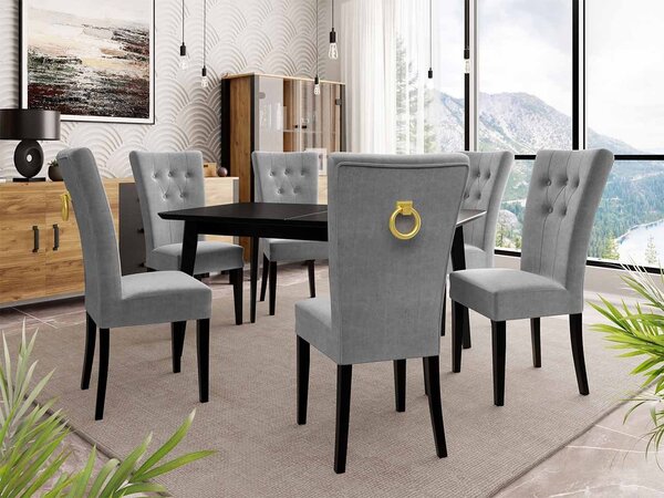 Mirjan24 Rozkladací stôl 140x80 so 6 stoličkami ST67, Farby: čierny, Farby: biela, Farby: chrom, Potah: Magic Velvet 2219 5903211163289