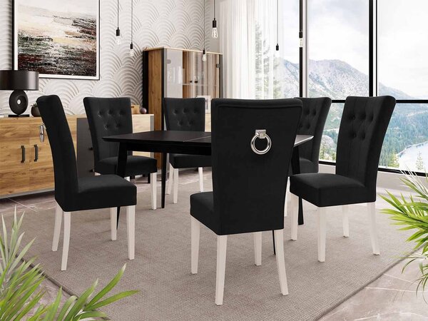 Mirjan24 Rozkladací stôl 140x80 so 6 stoličkami ST67, Farby: čierny, Farby: biela, Farby: chrom, Potah: Magic Velvet 2219 5903211163289
