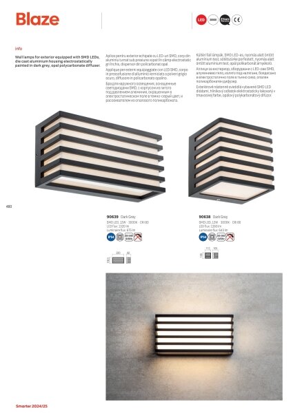 Redo 90639-LED Vonkajšie nástenné svietidlo BLAZE LED/12W/230V 3000K IP54 antracit