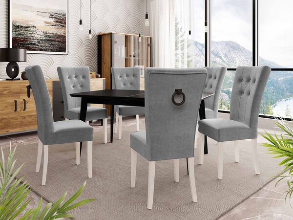 Mirjan24 Rozkladací stôl 140x80 so 6 stoličkami ST67, Farby: čierny, Farby: biela, Farby: chrom, Potah: Magic Velvet 2219 5903211163289