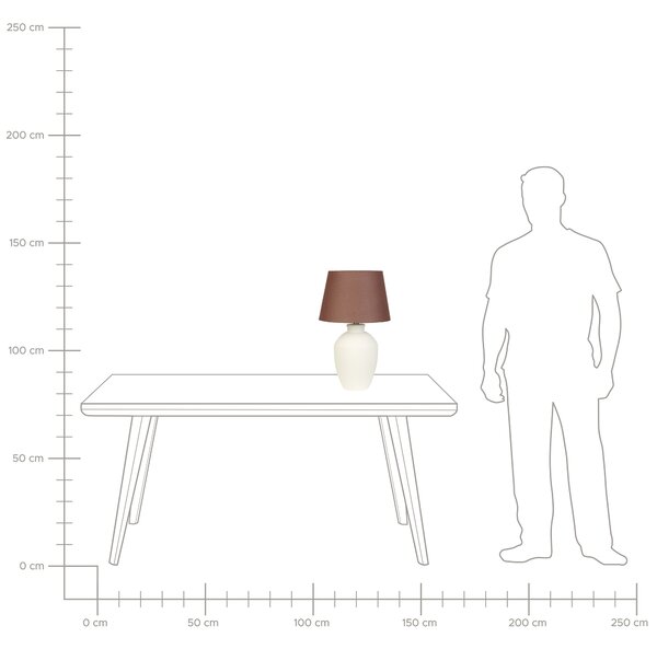 Stolná lampa biely keramický podstavec hnedé ľanové tienidlo minimalistický dizajn