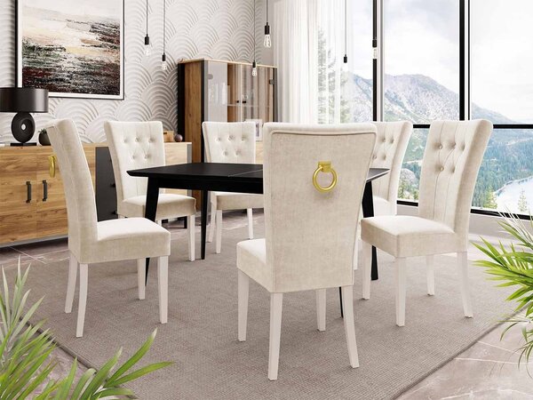 Mirjan24 Rozkladací stôl 140x80 so 6 stoličkami ST67, Farby: čierny, Farby: biela, Farby: chrom, Potah: Magic Velvet 2219 5903211163289