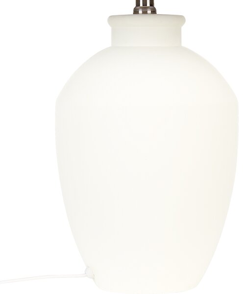 Stolná lampa biely keramický podstavec hnedé ľanové tienidlo minimalistický dizajn
