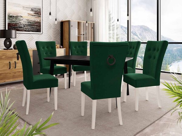 Mirjan24 Rozkladací stôl 140x80 so 6 stoličkami ST67, Farby: čierny, Farby: biela, Farby: chrom, Potah: Magic Velvet 2219 5903211163289