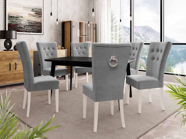Mirjan24 Rozkladací stôl 140x80 so 6 stoličkami ST67, Farby: čierny, Farby: biela, Farby: chrom, Potah: Magic Velvet 2219 5903211163289