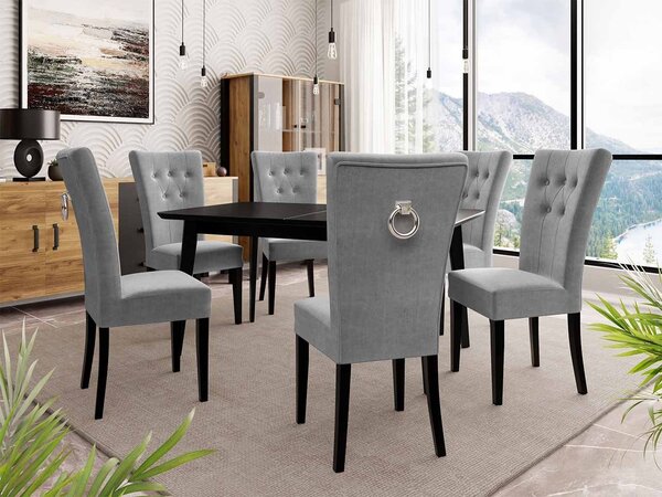 Mirjan24 Rozkladací stôl 140x80 so 6 stoličkami ST67, Farby: čierny, Farby: biela, Farby: chrom, Potah: Magic Velvet 2219 5903211163289