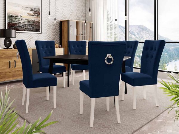 Mirjan24 Rozkladací stôl 140x80 so 6 stoličkami ST67, Farby: čierny, Farby: biela, Farby: chrom, Potah: Magic Velvet 2219 5903211163289