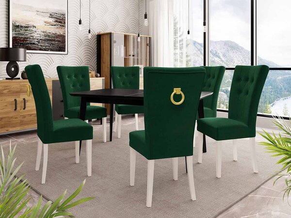 Mirjan24 Rozkladací stôl 140x80 so 6 stoličkami ST67, Farby: čierny, Farby: biela, Farby: chrom, Potah: Magic Velvet 2219 5903211163289