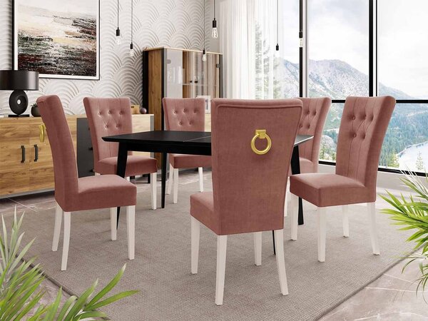 Mirjan24 Rozkladací stôl 140x80 so 6 stoličkami ST67, Farby: čierny, Farby: biela, Farby: zlatý, Potah: Magic Velvet 2258 5903211163524