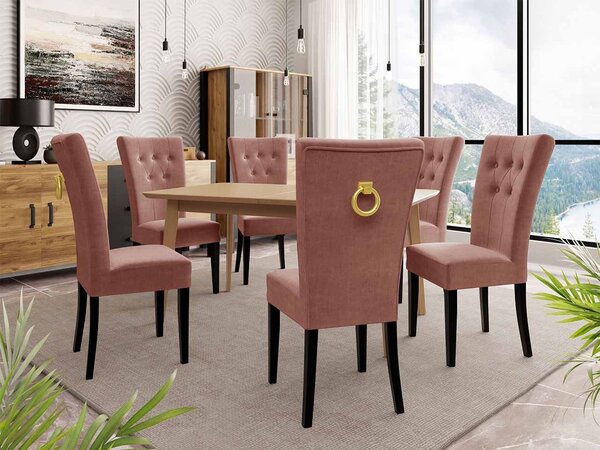Mirjan24 Rozkladací stôl 140x80 so 6 stoličkami ST67, Farby: natura, Farby: čierny, Farby: zlatý, Potah: Magic Velvet 2258 5903211163838