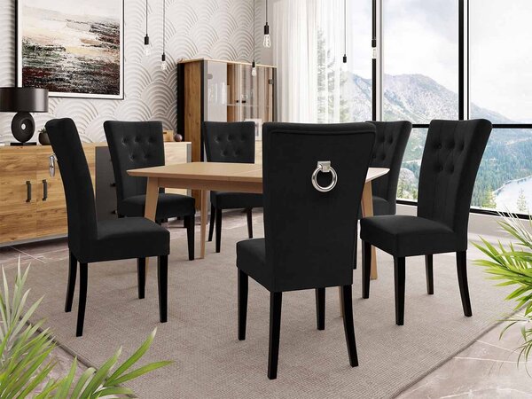 Mirjan24 Rozkladací stôl 140x80 so 6 stoličkami ST67, Farby: natura, Farby: čierny, Farby: chrom, Potah: Magic Velvet 2219 5903211163883