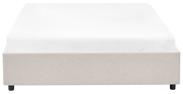 Posteľ s úložným priestorom svetlobéžová látkové čalúnenie polyester 140 x 200 cm bez čela s roštom úložné zásuvky klasický štýl spálňa
