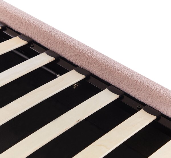 Posteľ s úložným priestorom pastelová ružová buklé 90 x 200 cm čalúnený rám postele s roštom moderný dizajn