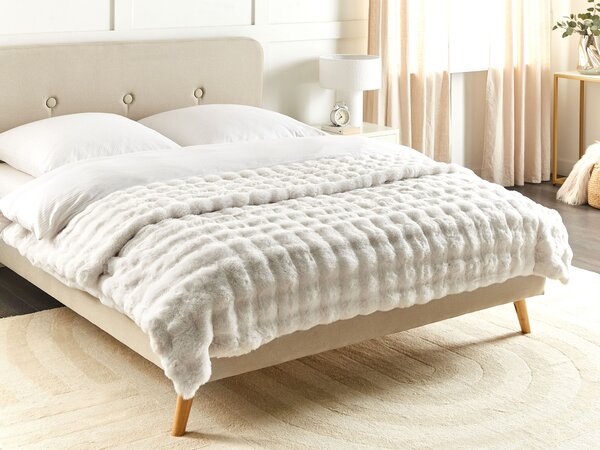Prikrývka na posteľ biela mäkká umelá kožušina 200 x 220 cm huňatá deka spálňa