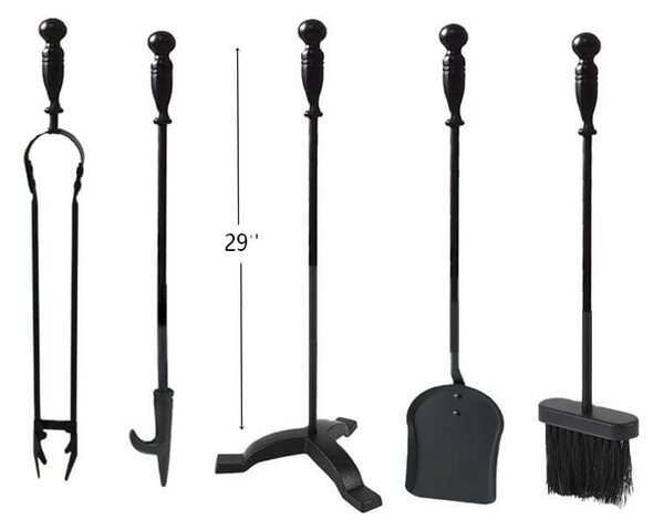 Krbové náradie so stojanom, čierne kovové, 80cm - 205BL
