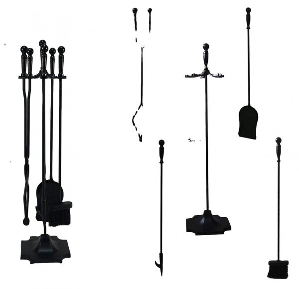 Krbové náradie so stojanom, čierne kovové, 80cm - 205BL