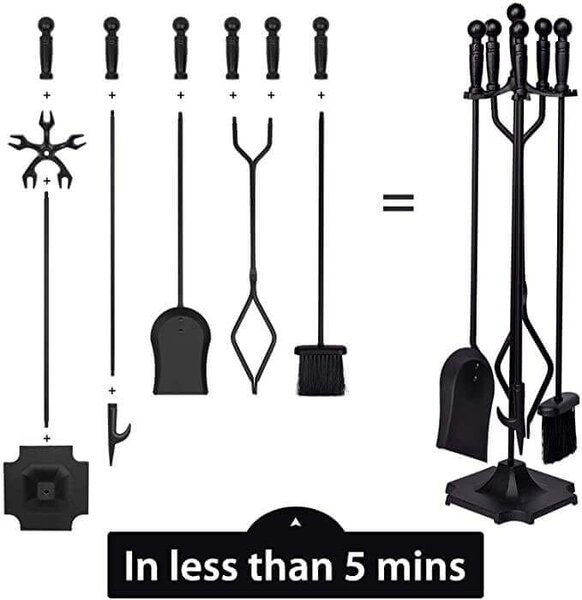 Krbové náradie so stojanom, čierne kovové, 80cm - 205BL