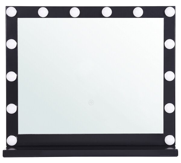 Nástenné zrkadlo čierny rám s LED žiarovkami 50 x 60 cm obdĺžnikové hollywoodske