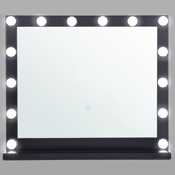 Nástenné zrkadlo čierny rám s LED žiarovkami 50 x 60 cm obdĺžnikové hollywoodske