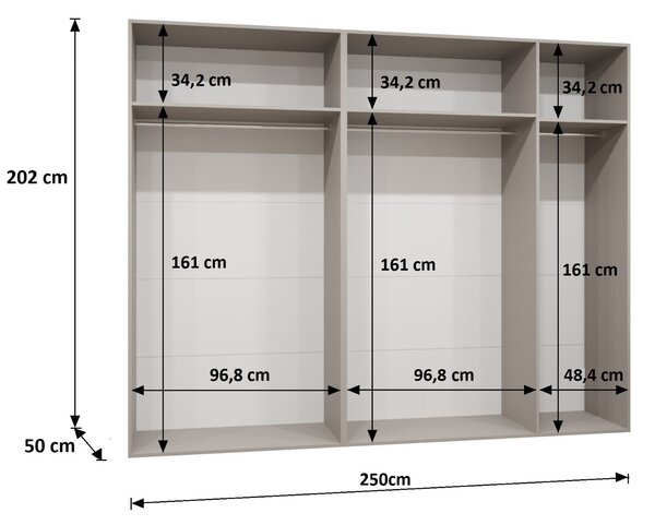 NovýNábytok.sk Šatníková skriňa 250 cm Alice 1 (kašmír + kašmír). Akcia -7%. Vlastná spoľahlivá doprava až k Vám domov. 1126133
