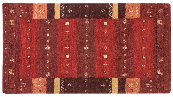 Koberec gabbeh červený vlna 80 x 150 cm geometrický vzor ručne všívaný tradičný rustikálny štýl obývačka spálňa