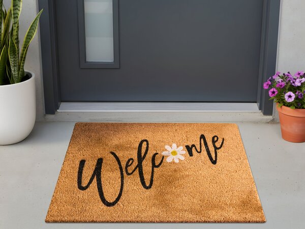 Rohožka prírodná prírodné kokosové vlákno 60 x 90 cm PVC povlak protišmyková jednofarebná rohož s nápisom do interiéru moderná