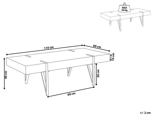 Konferenčný stolík hnedá stolová doska čierne kovové nohy 110 x 60 cm obdĺžnikový moderný industriálny štýl