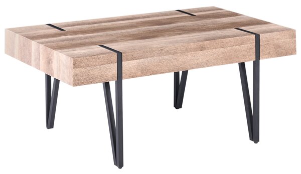 Konferenčný stolík hnedá stolová doska čierne kovové nohy 110 x 60 cm obdĺžnikový moderný industriálny štýl