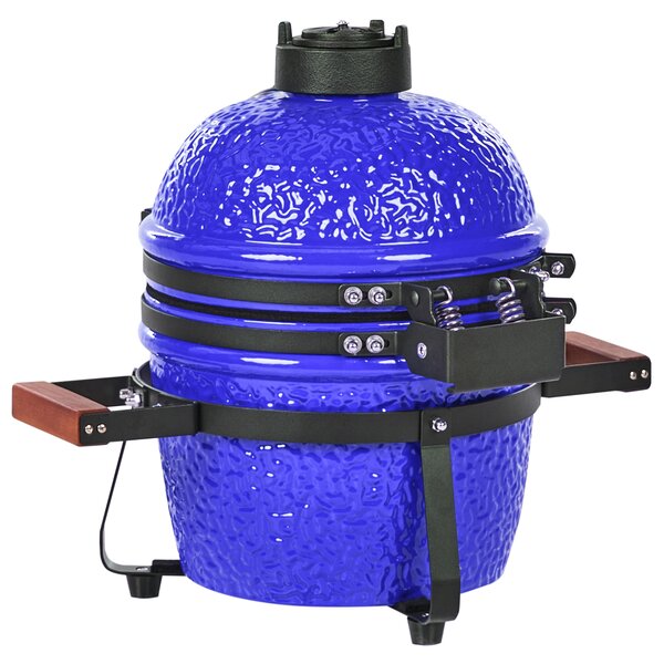 Mini gril na drevené uhlie modrý keramika gril typu Kamado s vekom a teplomerom a roštom na varenie moderný štýl záhrada