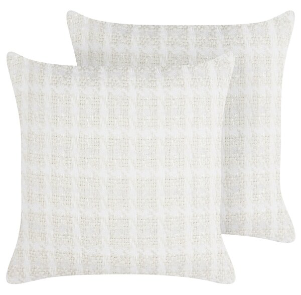 Sada 2 dekoratívnych vankúšov béžová tkanina 45 x 45 cm károvaný vzor obliečky textil doplnky