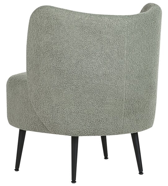 Kreslo svetlozelené buklé čalúnenie čierne nohy zaoblené operadlo retro glamour art deco štýl obývačka spálňa