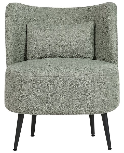 Kreslo svetlozelené buklé čalúnenie čierne nohy zaoblené operadlo retro glamour art deco štýl obývačka spálňa