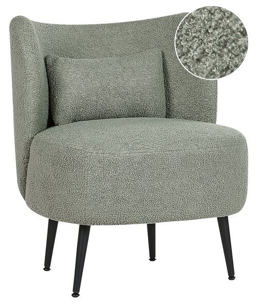 Kreslo svetlozelené buklé čalúnenie čierne nohy zaoblené operadlo retro glamour art deco štýl obývačka spálňa