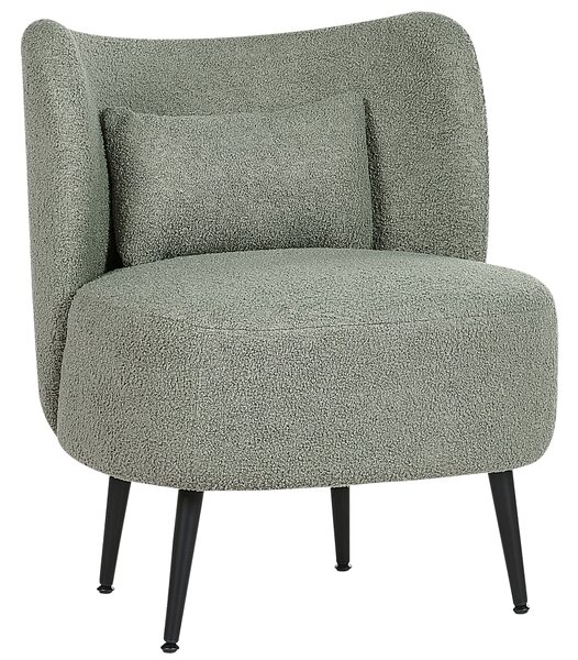 Kreslo svetlozelené buklé čalúnenie čierne nohy zaoblené operadlo retro glamour art deco štýl obývačka spálňa