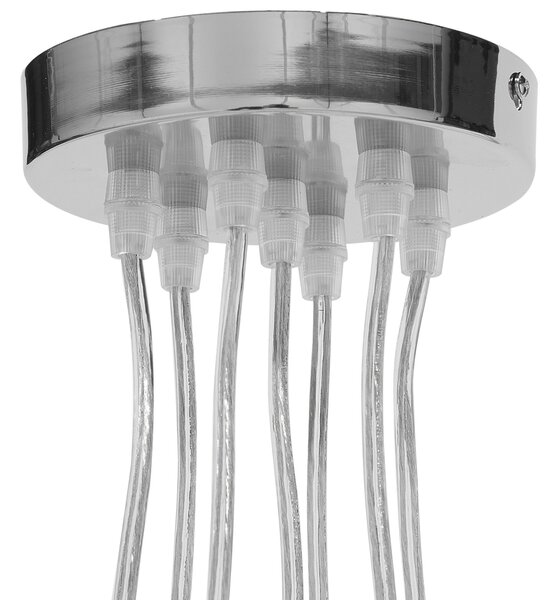 Závesná lampa strieborná kovová na 7 žiaroviek okrúhle tienidlá na strop moderný štýl obývačka kuchyňa