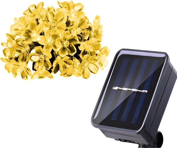 KIK KX4969 Svetelná reťaz solárna, kvety 50 LED, 7 m teplá biela