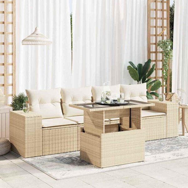 Maison Exclusive - 5-dielna záhradná súprava pohoviek s vankúšmi béžová polyratan