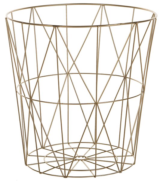 Odkladací stolík zlatá svetlé drevo 40 x 40 cm MDF kov geometrický kôš úložný priestor glamour štýl