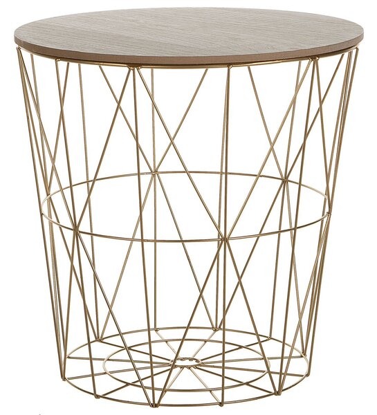 Odkladací stolík zlatá svetlé drevo 40 x 40 cm MDF kov geometrický kôš úložný priestor glamour štýl