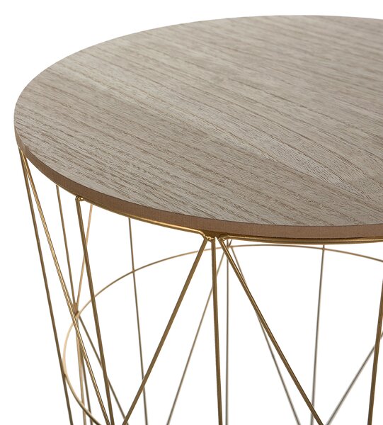 Odkladací stolík zlatá svetlé drevo 40 x 40 cm MDF kov geometrický kôš úložný priestor glamour štýl
