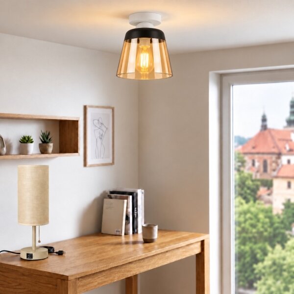 BRILAGI-LED Stropné svietidlo R GLASS 1xE27/60W/230V pr. 15,5 cm biela/dymová béžová