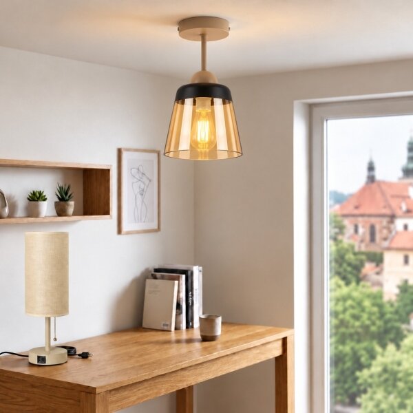 BRILAGI-LED Prisadený luster R GLASS 1xE27/60W/230V pr. 15,5cm béžová/dymová béžová