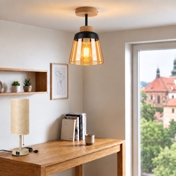BRILAGI-LED Prisadený luster R GLASS 1xE27/60W/230V pr. 15,5cm dub/dymová béžová