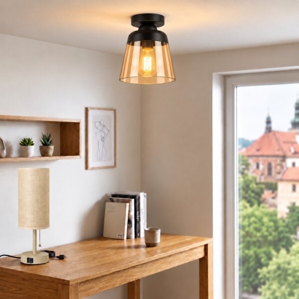 BRILAGI-LED Stropné svietidlo R GLASS 1xE27/60W/230V pr. 15,5cm čierna/dymová béžová