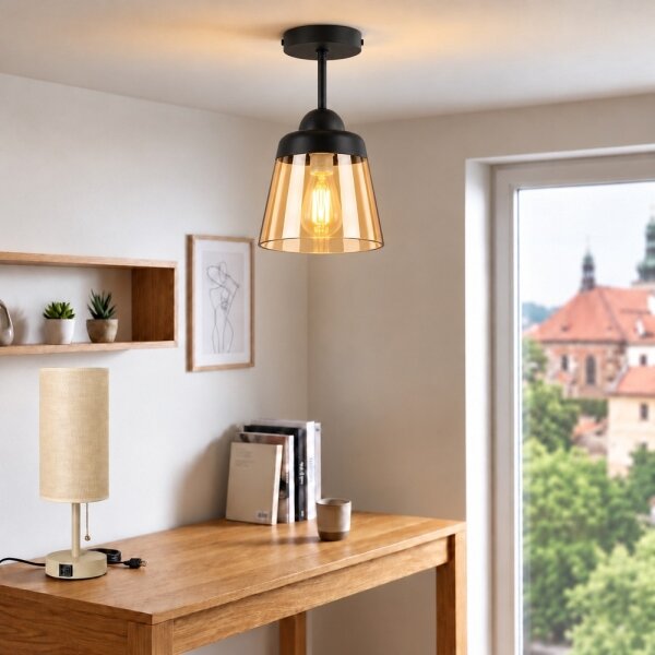 BRILAGI-LED Prisadený luster R GLASS 1xE27/60W/230V pr. 15,5cm čierna/dýmovo béžová
