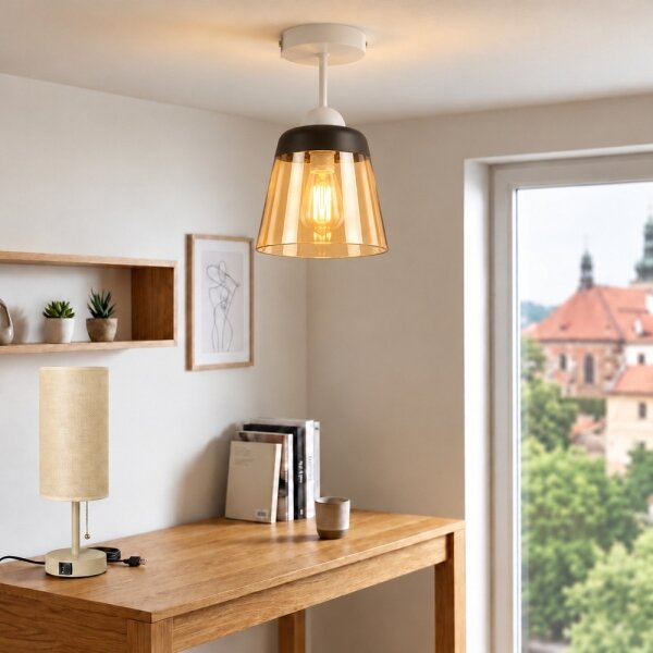 BRILAGI-LED Prisadený luster R GLASS 1xE27/60W/230V pr. 15,5 cm biela/dymovo-béžová