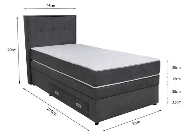 BOXSPRINGOVÁ POSTEĽ, 90/200 cm tmavosivá Hom`in - Postele