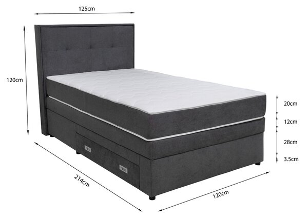BOXSPRINGOVÁ POSTEĽ, 120/200 cm tmavosivá Hom`in - Postele